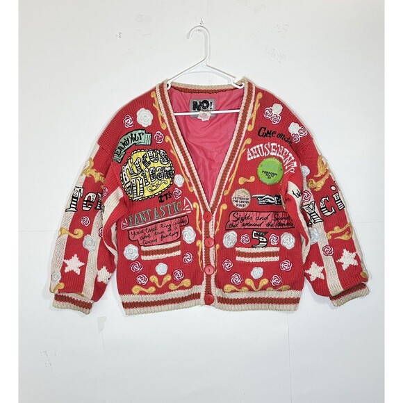 NO!  The Jeans Revolt Sweaters - VTG NO! The Jeans Revolt One Size Embroidered Sweater Circus Dream Pink Red RARE